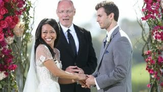 Bride Valentina Tran and Groom Eric Vergati celebrate their wedding with an officiate at the BRIDES Live Wedding at St. Regis Monarch Beach Resort on June 8, 2014 in Dana Point, California.