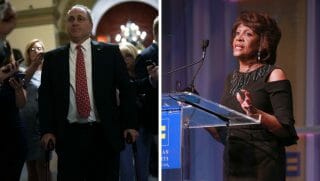 U.S. House Minority Whip Rep. Steve Scalise (R-LA) passes through a hallway at the U.S. Capitol prior to a vote June 21, 2018 in Washington, DC. Congresswoman Maxine Waters speaks onstage during The Human Rights Campaign 2018 Los Angeles Gala Dinner at JW Marriott Los Angeles at L.A.