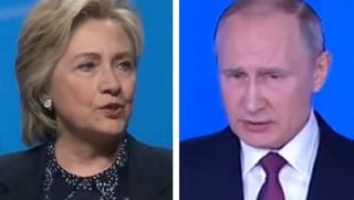Hillary Clinton left, and Vladimir Putin