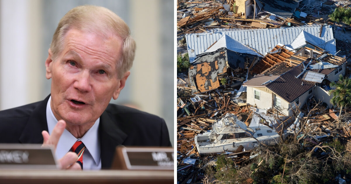 Democratic Senator Bill Nelson from Florida (left) and damage from Hurricane Michael in Mexico Beach, FL (right)