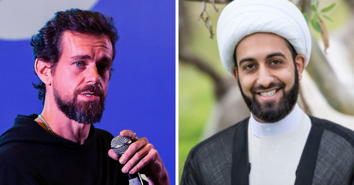 Twitter CEO Jack Dorsey, left, and Imam Mohammad Tawhidi.