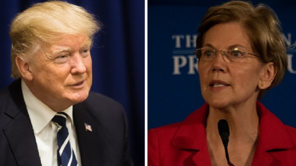 President Donald Trump, left; and Massachusetts Sen. Elizabeth Warren, right.