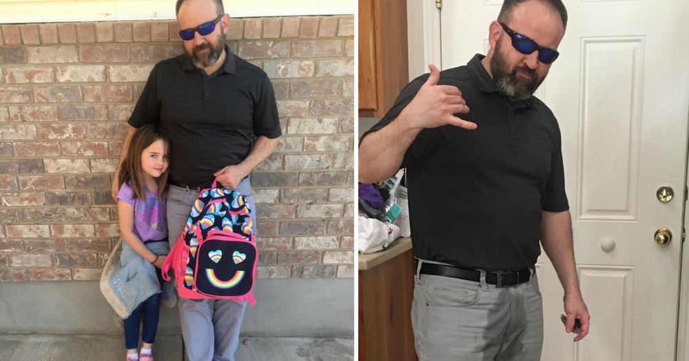 After daughter wets pants at school, dad pours water on his own pants before picking her up so she won't be embarrassed.