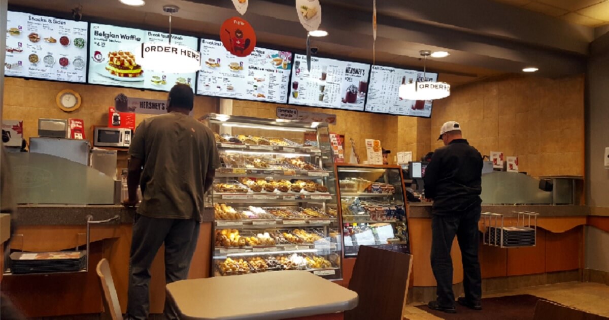 The interior of a Tim Hortons coffee shop.