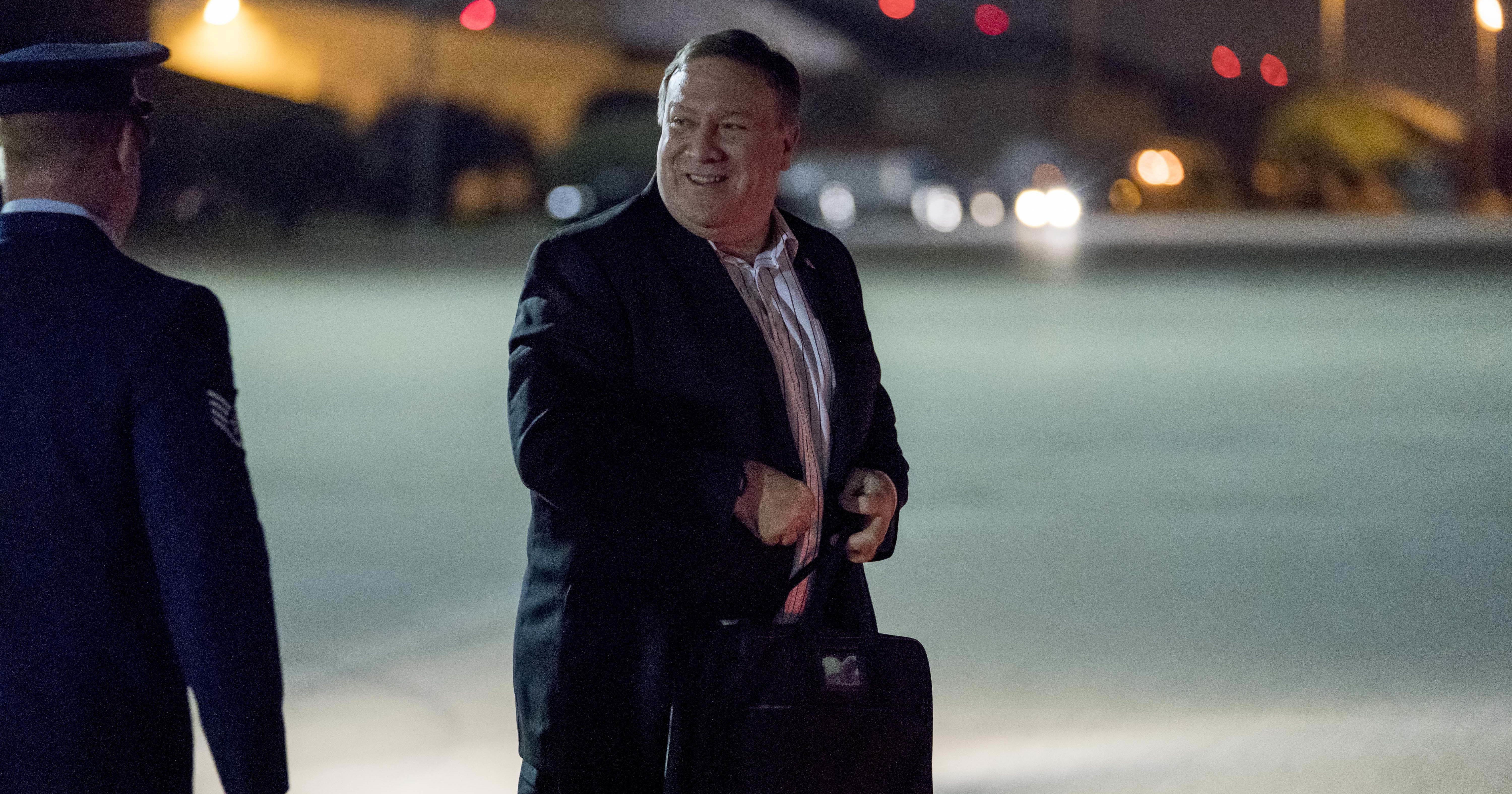 U.S. Secretary of State Mike Pompeo boards his plane at Andrews Air Force Base, Md., Thursday, July 5, 2018, to travel to Anchorage, Alaska on his way to Pyongyang, North Korea. Pompeo begins a trip traveling to North Korea, Japan, Vietnam, Abu Dhabi, and Brussels.