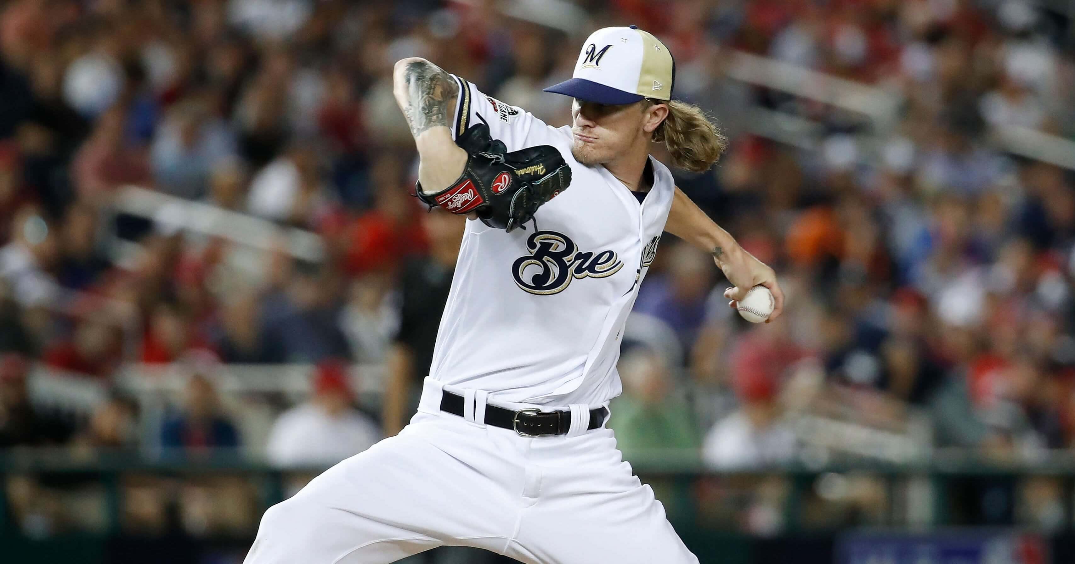 Milwaukee Brewers pitcher Josh Hader (71) throws during the eighth inning at the Major League Baseball All-star Game, Tuesday, July 17, 2018 in Washington.