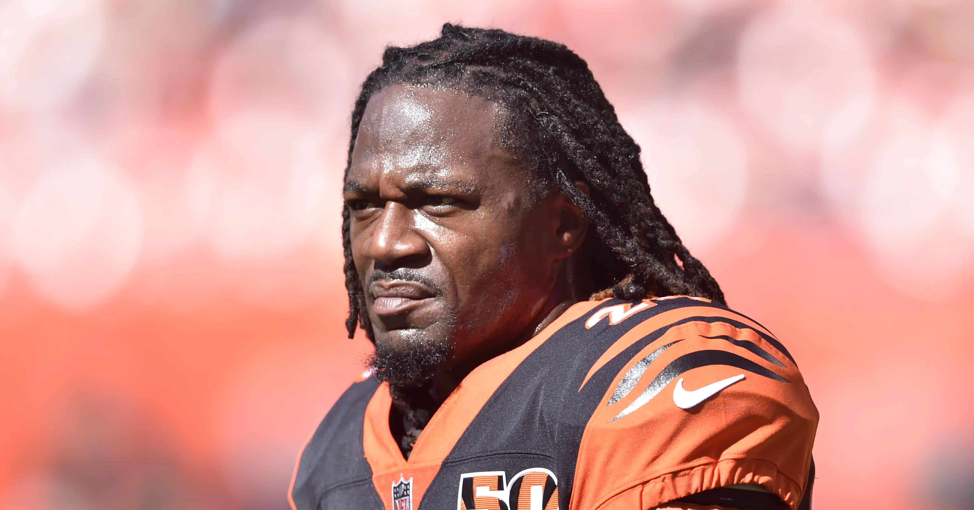 FILE - In this Oct. 1, 2017, file photo, Cincinnati Bengals cornerback Adam "Pacman" Jones walks on the field before an NFL football game against the Cleveland Browns, in Cleveland. Police say Cincinnati Bengals cornerback Adam "Pacman" Jones was attacked during a run-in with a facility-service employee at the airport in Atlanta. Atlanta Police spokesman Jarius Daugherty says Jones confronted ABM Industries employee Frank Ragin after Ragin made a "gesture" toward the football player Tuesday night, July 10, 2018, at Hartsfield-Jackson Atlanta International Airport. (AP Photo/David Richard, File)