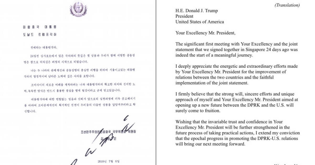 Kim Jon Un wrote a letter to President Donald Trump on July 6, 2018.