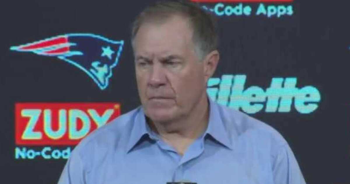 Bill Belichick addresses reporters at a press conference