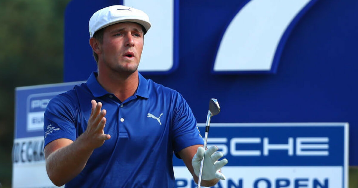 Bryson DeChambeau reacts to a poor tee shot at the European Open