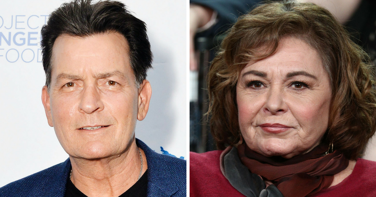 Actor Charlie Sheen, left, said he can relate to Roseanne Barr's "despair" about the cancellation of her ABC TV show.