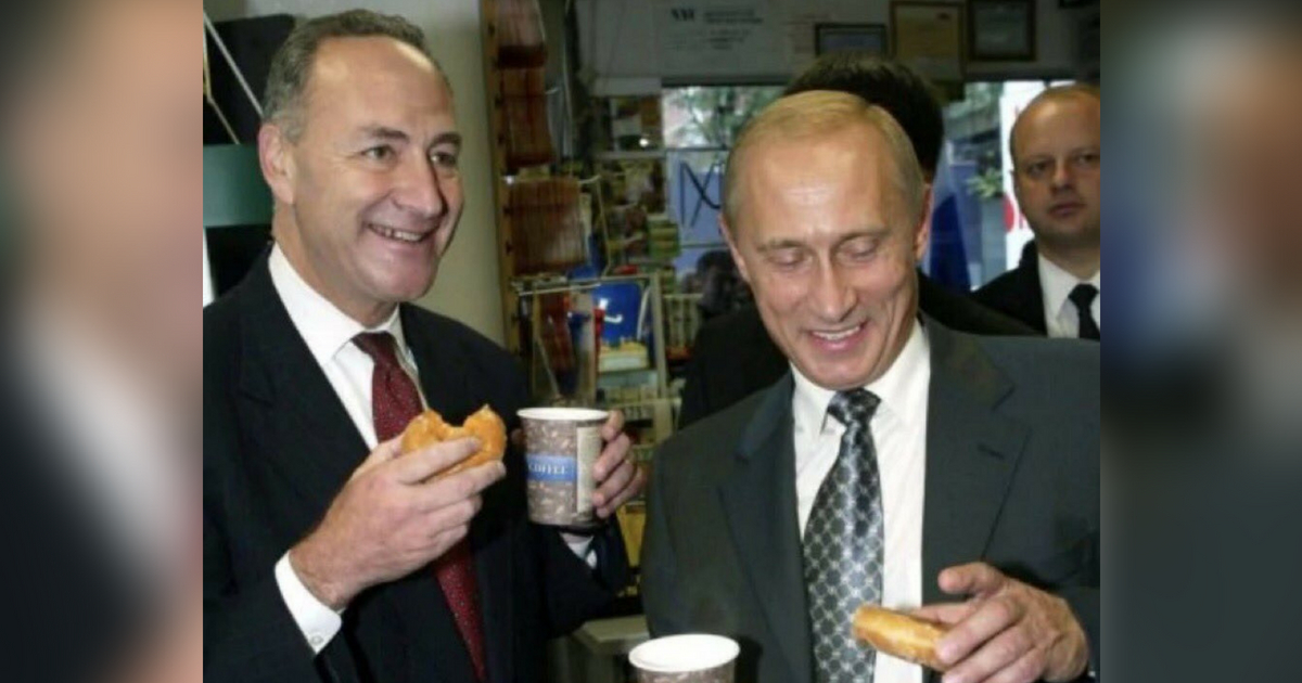 Chuck Schumer and Vladimir Putin eating donuts.