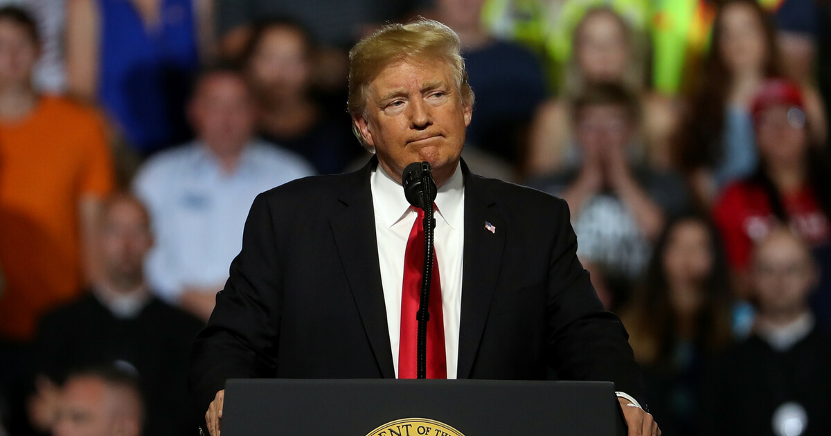 GREAT FALLS, MT - JULY 05: U.S. president Donald Trump speaks during a campaign rally at Four Seasons Arena on July 5, 2018 in Great Falls, Montana. President Trump held a campaign style 'Make America Great Again' rally in Great Falls, Montana with thousands in attendance.