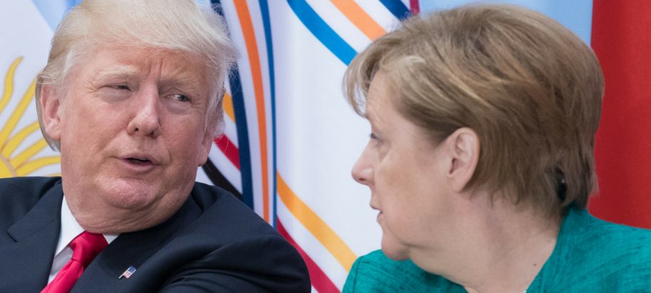 German Chancellor Angela Merkel (R) and US President Donald Trump attend a panel discussion titled 'Launch Event Women's Entrepreneur Finance Initiative' on the second day of the G20 summit on July 8, 2017 in Hamburg, Germany.