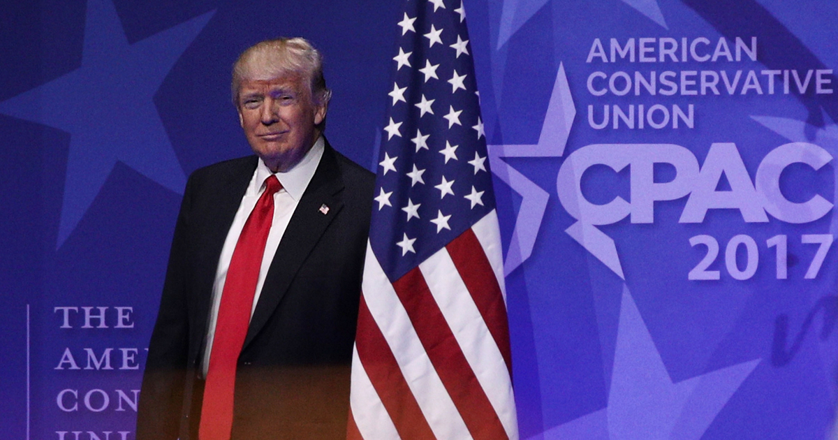 NATIONAL HARBOR, MD - FEBRUARY 24: U.S. President Donald Trump walks on stage prior to his address to the Conservative Political Action Conference at the Gaylord National Resort and Convention Center February 24, 2017 in National Harbor, Maryland. Hosted by the American Conservative Union, CPAC is an annual gathering of right wing politicians, commentators and their supporters.