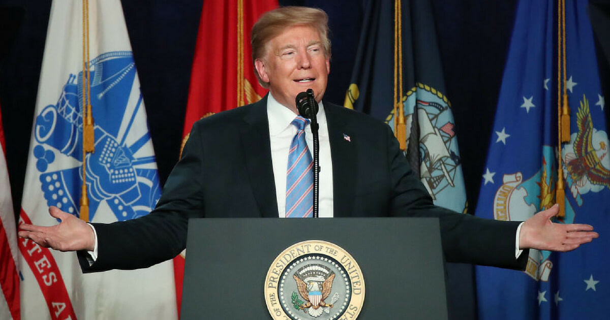 U.S. President Donald Trump speaks during a Salute to Service Dinner at the Greenbrier Resort, on June 3, 2018 in White Sulphur Springs, West Virginia. The president was participating in a military tribute on the eve of Independence Day.