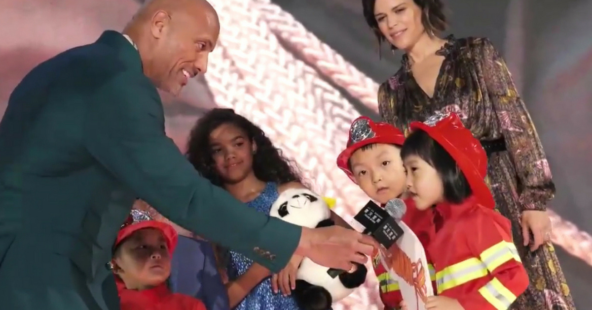 A young Chinese girl learned English just to tell Dwayne The Rock Johnson, "I love you, Johnson!" at a press conference for his new movie.