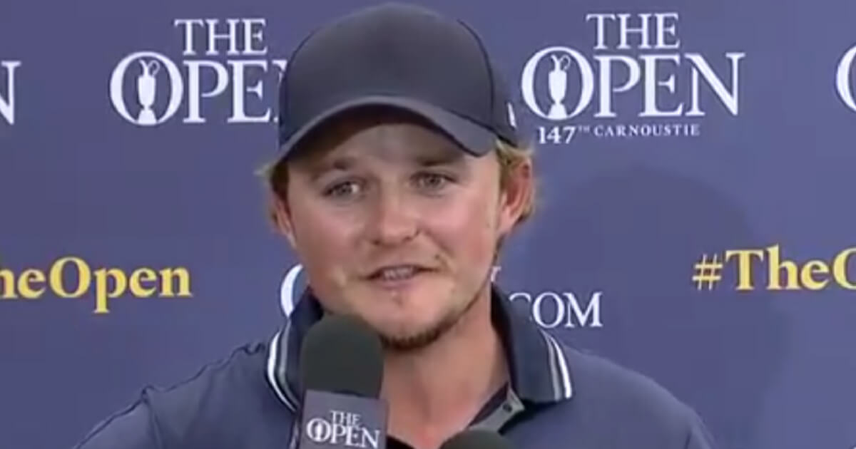 Eddie Pepperell speaks to the media after the final round of the 2018 British Open