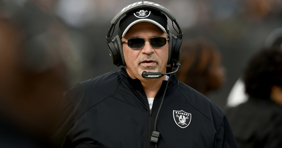 Head coach Tony Sparano of the Oakland Raiders looks on from the sidelines against the Buffalo Bills at O.co Coliseum on December 21, 2014, in Oakland, California.