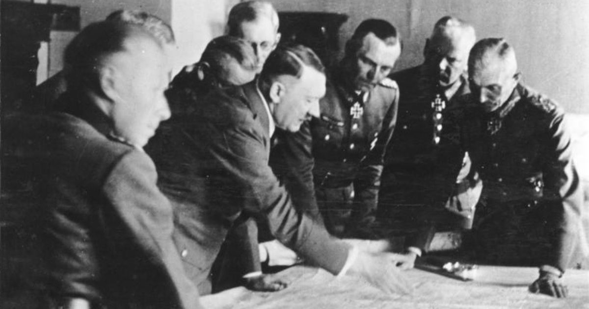 Adolf Hitler meets with Nazi leaders in 1942.