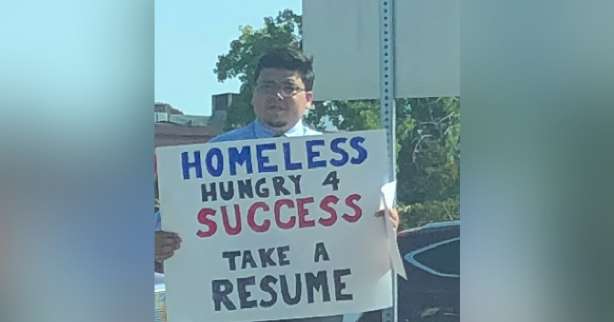 A homeless man decided to hand out his resumes instead of asking for cash.