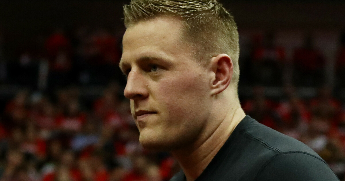 NFL player J. J. Watt of the Houston Texans looks on during Game Five of the Western Conference Finals of the 2018 NBA Playoffs between the Houston Rockets and the Golden State Warriors at Toyota Center on May 24, 2018 in Houston.