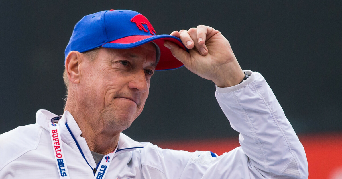 Hall of Fame quarterback Jim Kelly nods to fans before the game between the Buffalo Bills and the Indianapolis Colts on September 13, 2015 at Ralph Wilson Stadium in Orchard Park, New York.