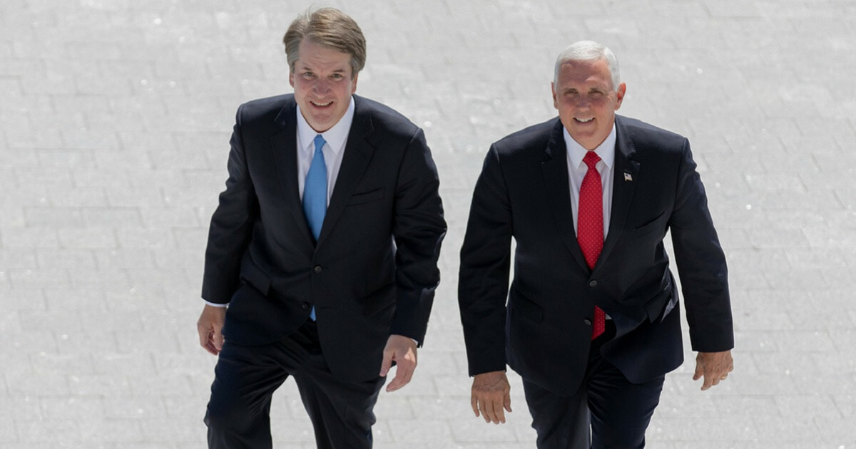 Supreme Court nominee Brett Kavanaugh, left, walks with Vice President Mike Pence up the steps of the U.S. Capitol on Tuesday, July 10, 2018.