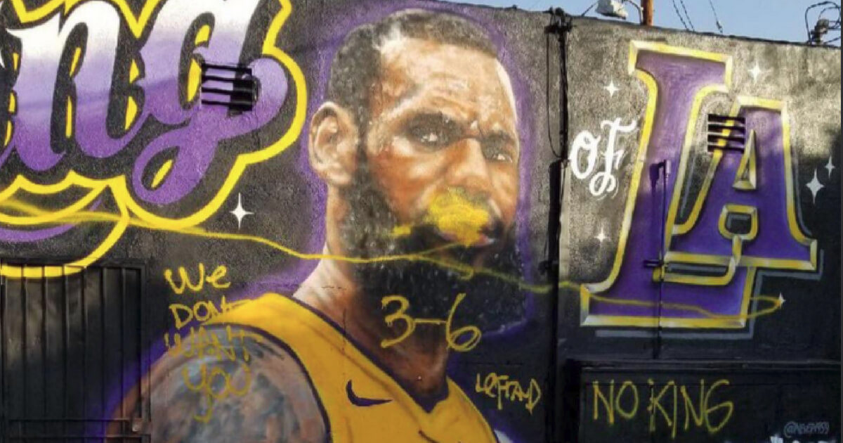 Vandals defaced a mural of LeBron James in Los Angeles