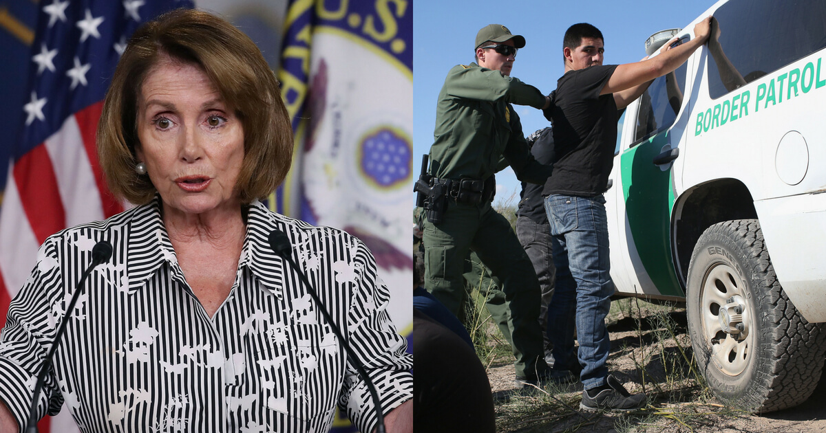 Nancy Pelosi and border patrol agent with illegal immigrant