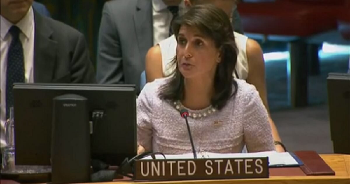 Nikki Haley seated at the Security Council.