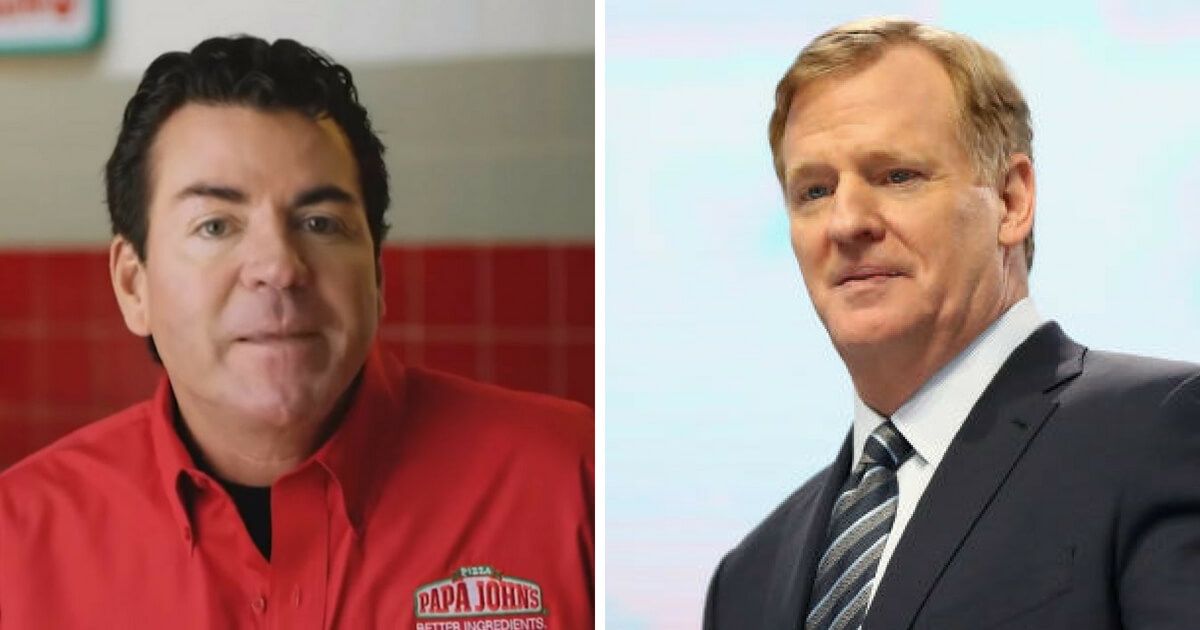 John Schnatter (left) of Papa John's pizza and NFL Commissioner Roger Goodell