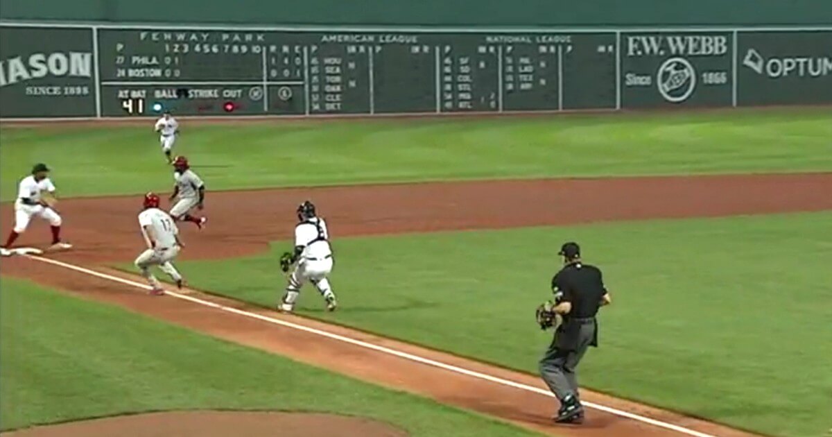 Monday's Phillies-Red Sox game included a strange double play in the top of the third that resulted in some bizarre rundowns.