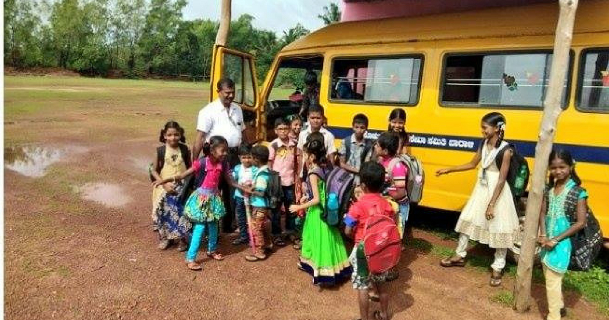 A teacher buys a bus so he can pick up students and take them to school.