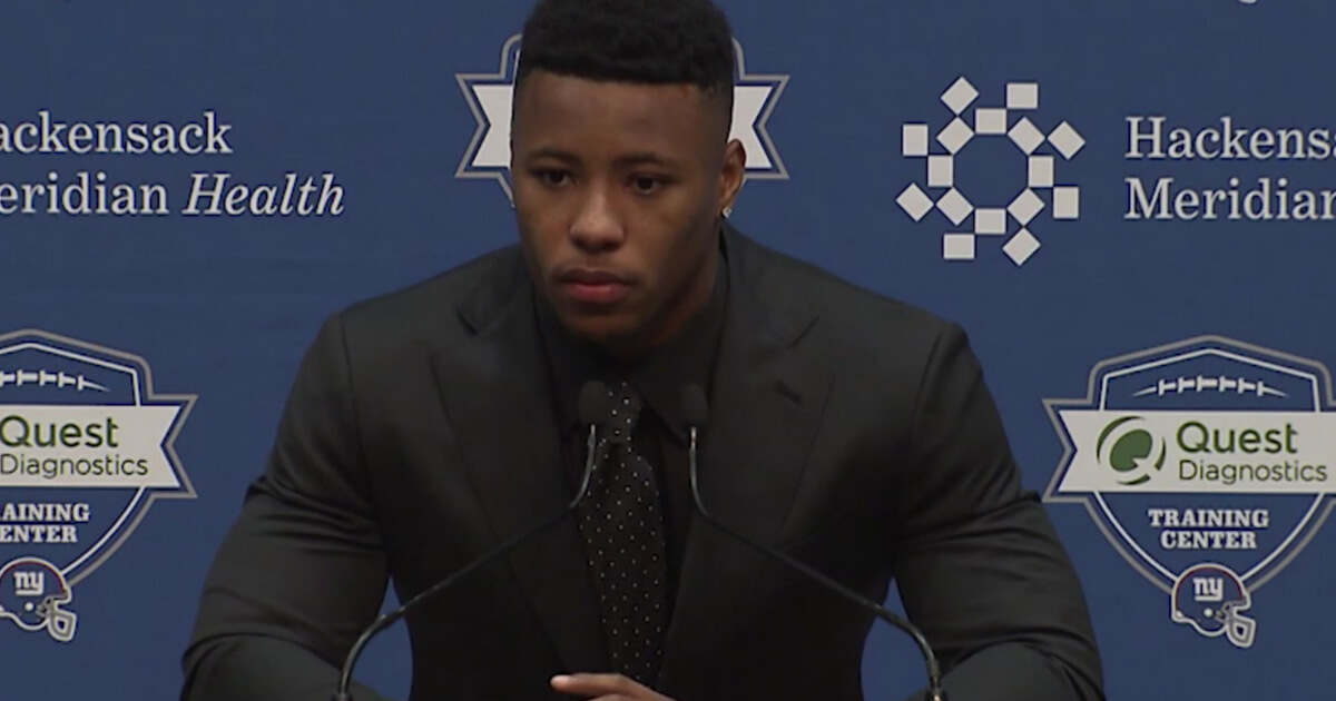 Saquan Barkley' at his first press conference after being drafted by the New York Giants