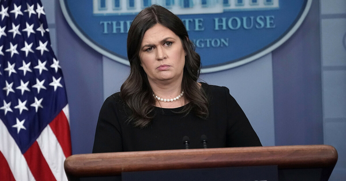 WASHINGTON, DC - JUNE 14: White House Press Secretary Sarah Huckabee Sanders addresses reporters during a White House daily news briefing at the James Brady Press Briefing Room of the White House June 14, 2018 in Washington, DC.