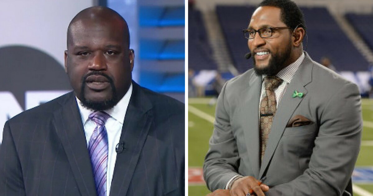 Screenshots of Shaquille ONeal on TNT and Ray Lewis on ESPN