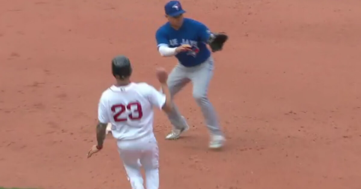 Boston's Blake Swihart was duped by a fake double play by Toronto's infielders.