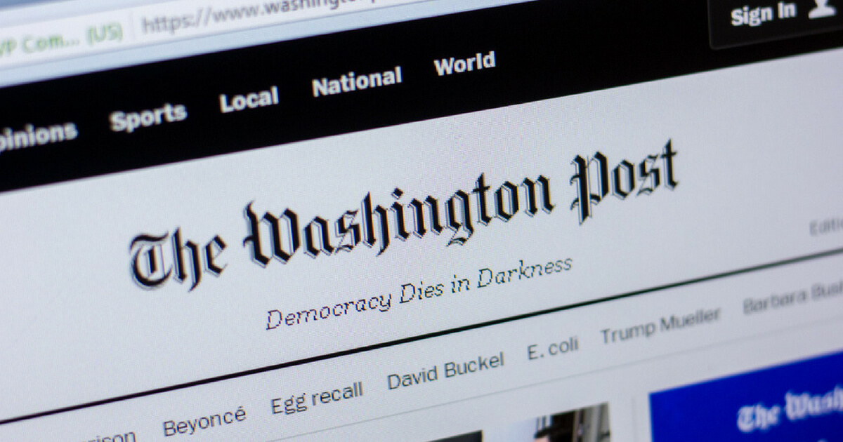 Homepage of The Washington Post website on the display of PC, url - washingtonpost.com.
