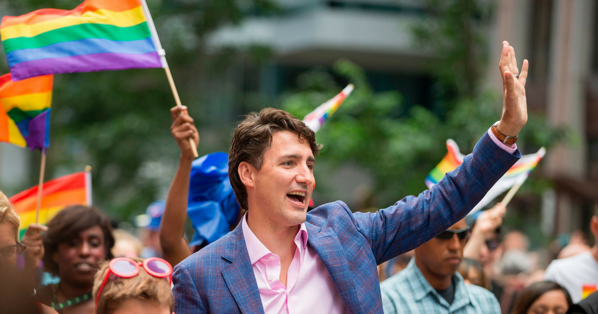 Justin Trudeau marches in Pride parade
