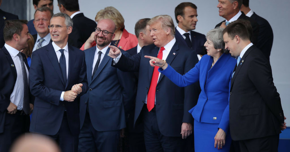 (From L to R) NATO Secretary General Jens Stoltenberg, Belgian Prime Minister Charles Michel, U.S. President Donald Trump and British Prime Minister Theresa May attend the opening ceremony at the 2018 NATO Summit at NATO headquarters on July 11, 2018 in Brussels, Belgium.