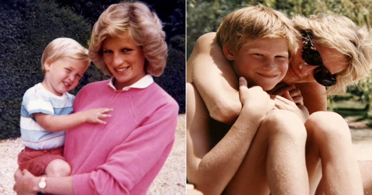 Princess Diana and Prince Harry. Princess Diana, pregnant with Prince Harry, holds Prince William.