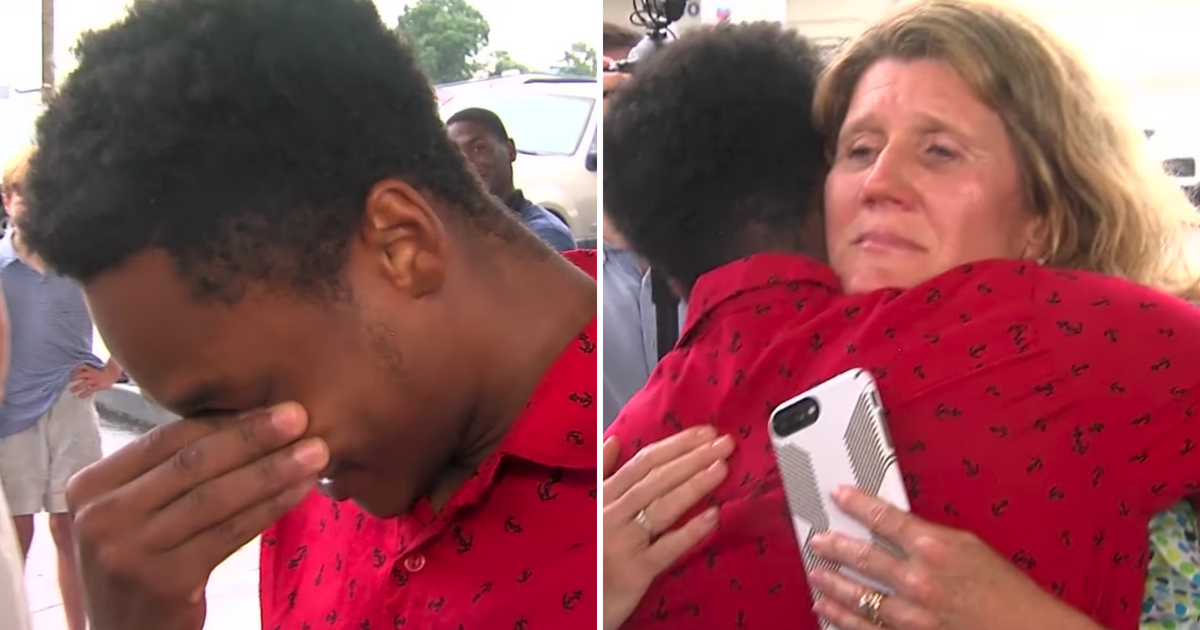 Walter Carr cries after being given a car.
