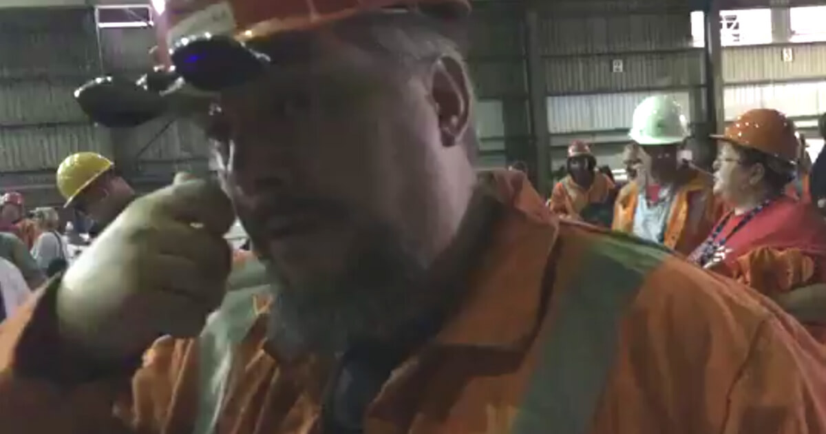 A steelworker tears up as he shares how grateful he is for getting his job back.