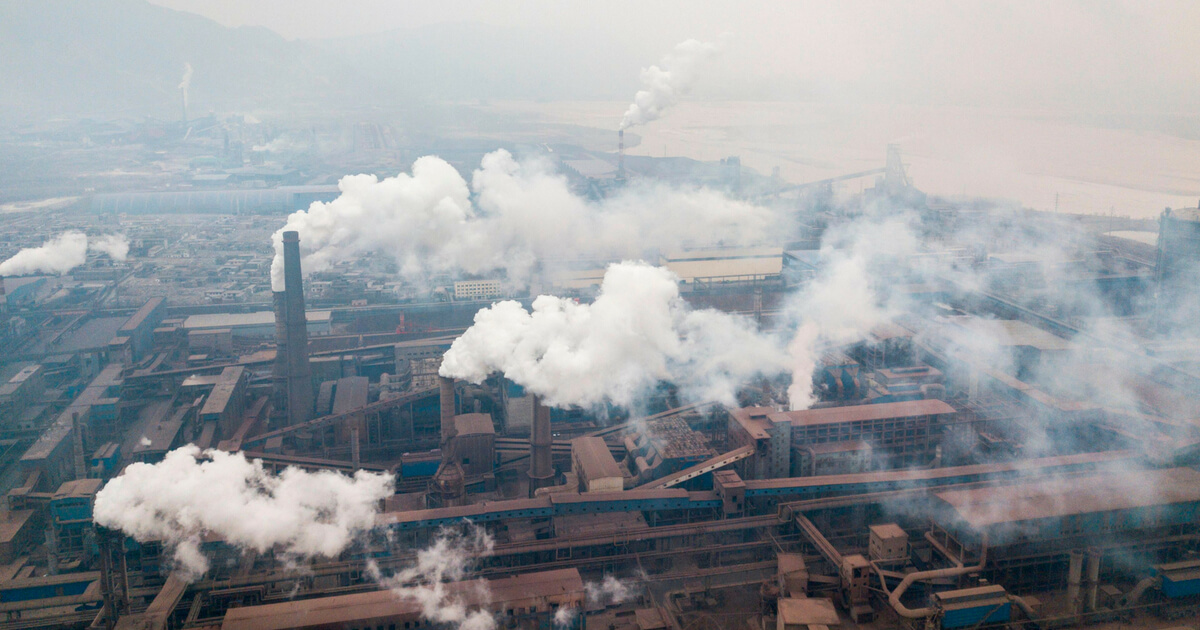 Pollution being emitted from steel factories in China.