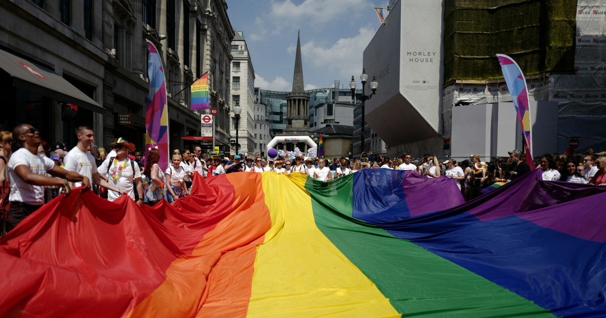 London Pride parade hold rainbow flag