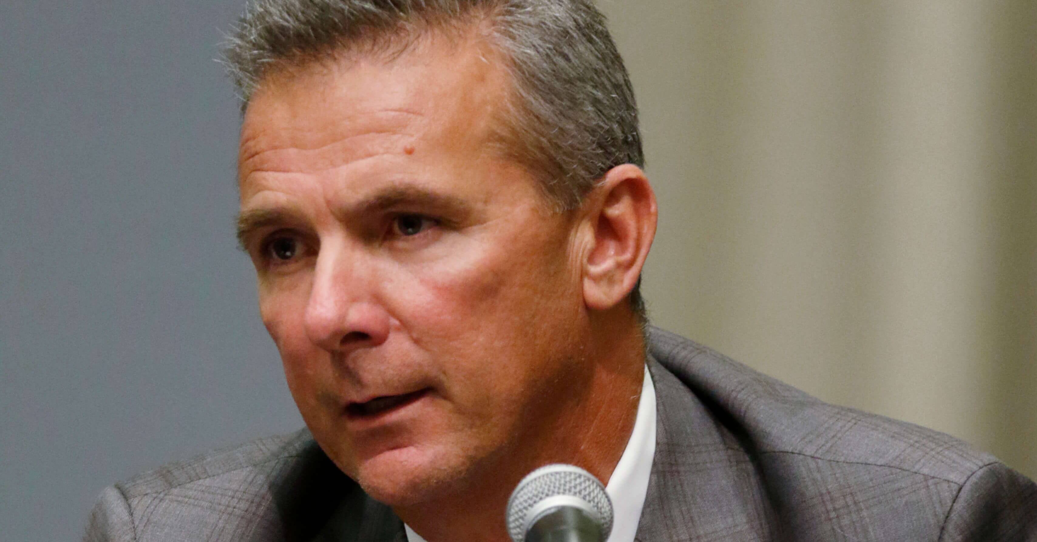 Ohio State football coach Urban Meyer answers questions during a news conference in Columbus, Ohio on Wednesday.