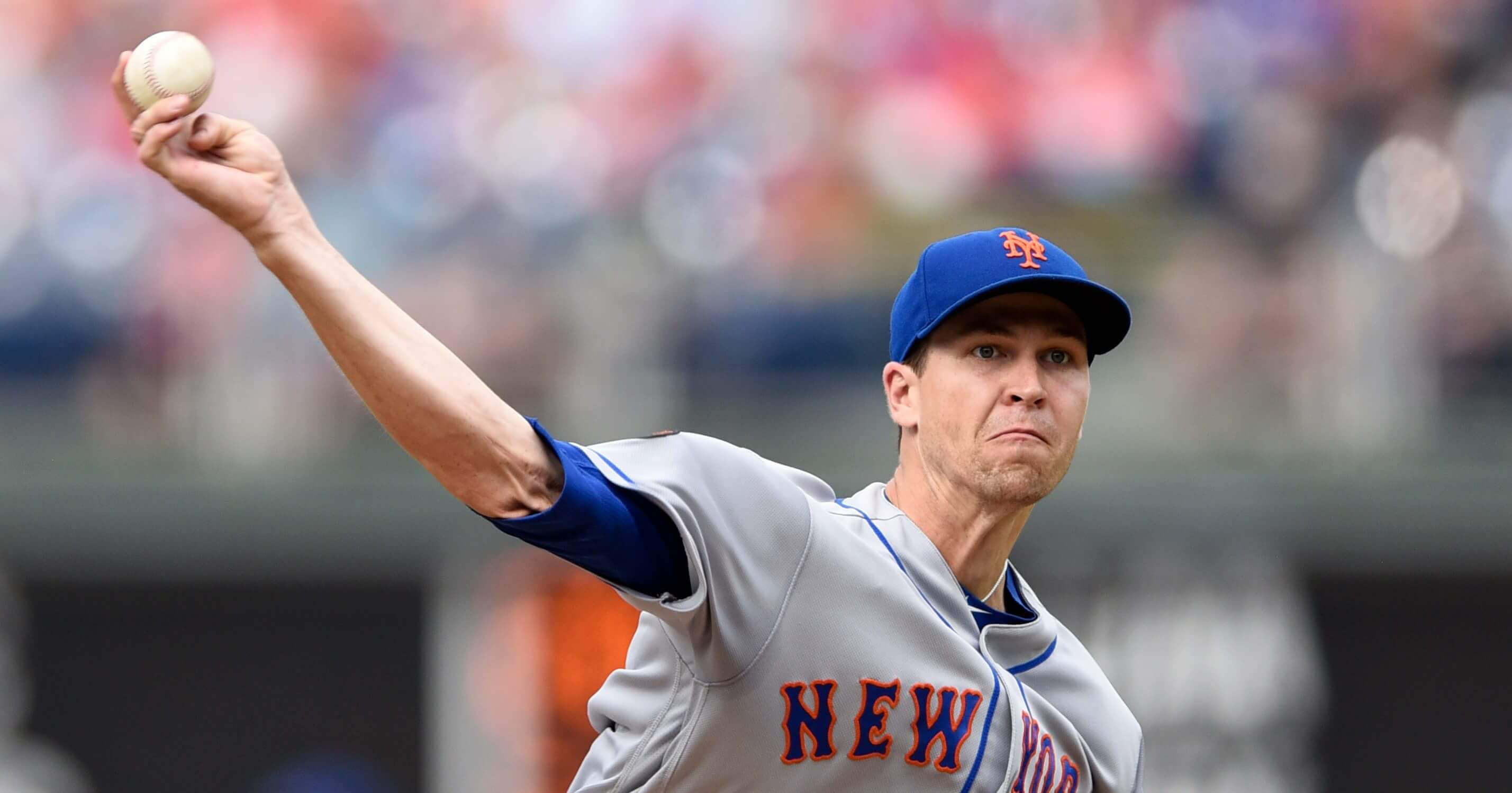 New York Mets starting pitcher Jacob deGrom throws during the first inning of a baseball game against the Philadelphia Phillies on Saturday in Philadelphia.