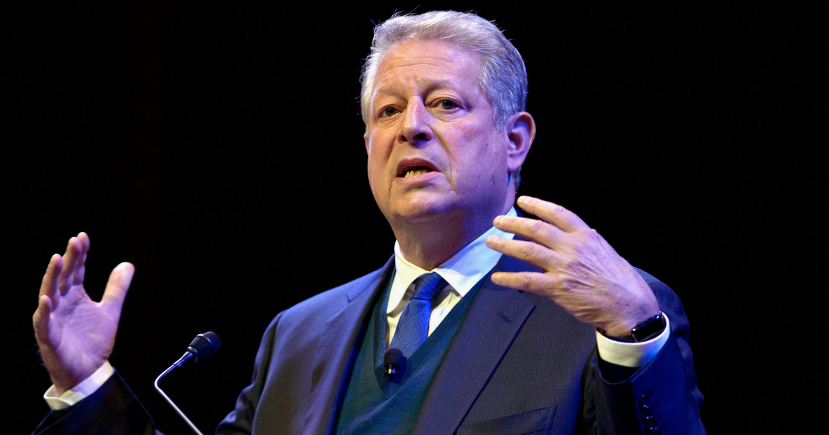 Former Vice President Al Gore discusses 'Confronting The Climate Crisis: Critical Roles For The US And China'at Harvard University's Sanders Theatre on April 7, 2016 in Cambridge, Massachusetts.