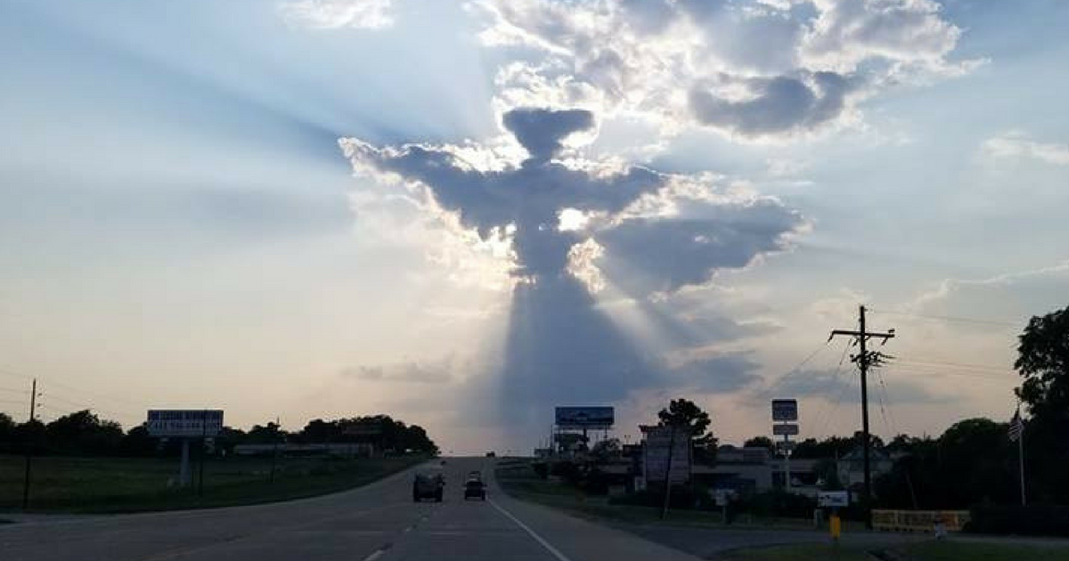 Danny Ferraro was driving along Highway 105 in Texas with his wife when he looked up to see a cloud formation that resembled an angel in the sky.